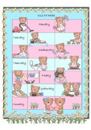 English Worksheet: SALLYS WEEK - present simple and continuous