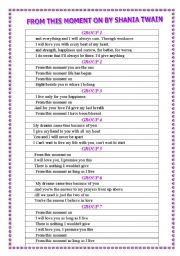 English Worksheet: SONG FROM THIS MOMENT ON BY SHANIA TWAIN