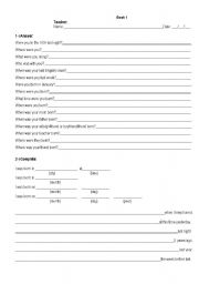 English worksheet: To be born - questions and fill in the blanks