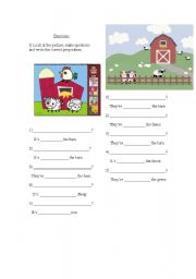 English Worksheet: Location of the farm animals 