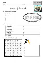 English Worksheet: Days of the week