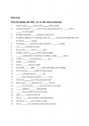 English worksheet: Worksheet on articles