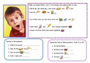 English Worksheet: Reading about likes, dislikes, food vocabulary 14-08-08