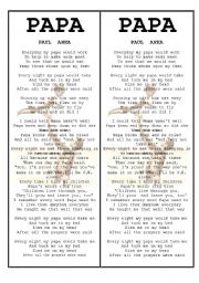 English worksheet: PAPA  By   PAUL ANKA