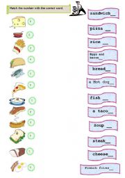matching, food vocabulary
