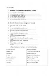 English Worksheet: too &enough