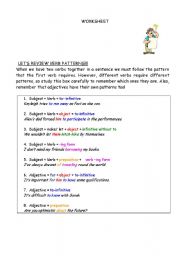 English Worksheet: verb patterns