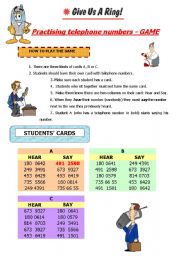 English Worksheet: Telephone numbers game