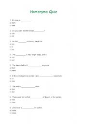 English Worksheet: Homonyms