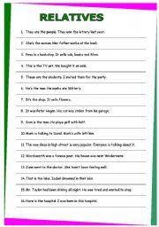 English Worksheet: relatives. GRAMMAR WORKSHEET 27