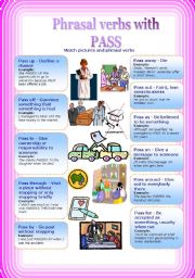English Worksheet: Phrasal verbs with PASS (2 pages)