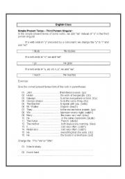 English worksheet: present tense : use of the third person