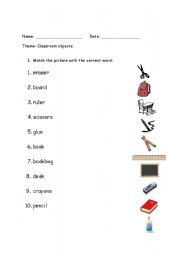 English Worksheet: Classroom objects