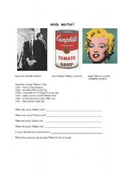 English worksheet: Andy Warhol - Practicing Using Timelines