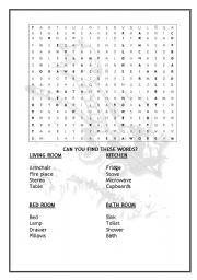 English worksheet: Things in a house, Rooms -  Alphabet Soup