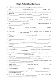 English Worksheet: Simple Past  and Past Continuous
