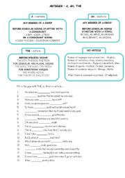 English Worksheet: A, AN, THE or NO ARTICLE