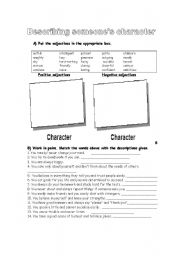 English Worksheet: DESCRIBING ONES CHARACTER