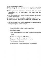 English Worksheet: FOOD IDIOMS