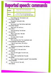 English Worksheet: Reported speech commands. GRAMMAR WORKSHEET 29