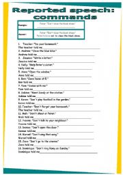 Reported speech commands. WORKSHEET 30