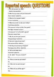 English Worksheet: Reported speech: questions. GRAMMAR WORKSHEET 31