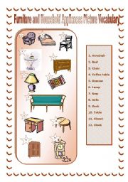 English Worksheet: Furniture and Household Appliances Picture Vocabulary