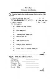 English Worksheet: Personal identification