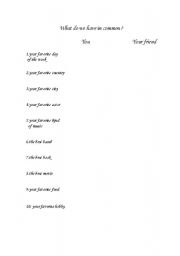 English Worksheet: What do we have in common?