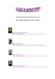 English Worksheet: Where is he/she from?