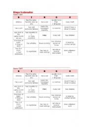 English Worksheet: bingo