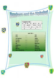English worksheet: numbers and alphabet