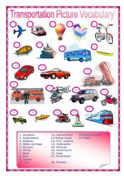 English Worksheet: Transportation Picture Vocabulary