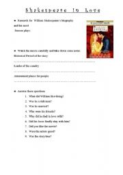 English Worksheet: Shakespeare in love (movie guide)