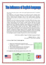 English Worksheet: The influence of English language - text (17.08.08)