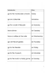 English Worksheet: Invitation / date flash-cards