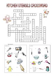 English Worksheet: Kitchen Utensils Crossword