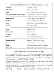 Character traits worksheet
