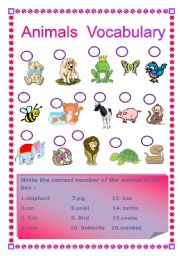 English Worksheet: Animals vocabulary