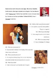 English Worksheet: an interview about what Shakira likes and dislikes