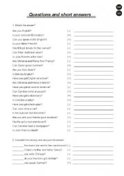 English Worksheet: Questions and short answers