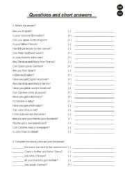 English Worksheet: Questions and short answers