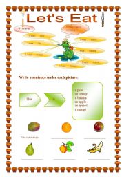 English worksheet: Lets eat - practice a/an