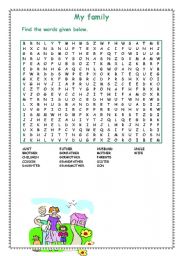 English Worksheet: My family-wordsearch