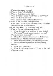 English Worksheet: questions to check the understanding of a cartoon CORPSE BRIDE