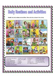 English Worksheet: Daily routines and activities- Label the pictures + ANSWER KEY(18.08.08) -PART 1