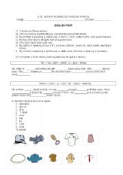 English worksheet: english test about clothing