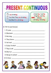 English Worksheet: PRESENT CONTINUOUS (English for beginners)