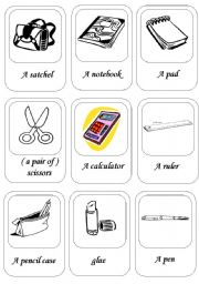 English Worksheet: activity cards about school things ( 1 / 2 )