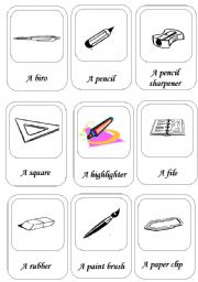 English Worksheet: activity cards about school things